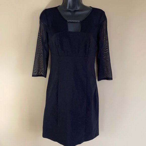 Guess Black 3/4 Sheer Sleeve Dress - Size 6 - Picture 1 of 14